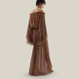 Ouarzazate Dress in Camel - Crepe chiffon off-shoulders maxi see-through dress