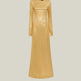 Sonora Dress in Antique Gold - Tree-dimensional lurex fil coupè long sleeved maxi dress