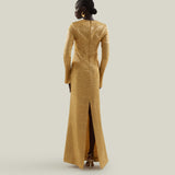 Sonora Dress in Antique Gold - Tree-dimensional lurex fil coupè long sleeved maxi dress