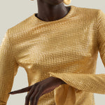 Sonora Dress in Antique Gold - Tree-dimensional lurex fil coupè long sleeved maxi dress