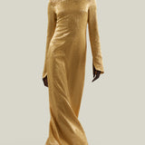 Sonora Dress in Antique Gold - Tree-dimensional lurex fil coupè long sleeved maxi dress