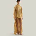 Denver Sunrise Kaftan in Antique Gold - Tree-dimensional lurex fil coupè high-neck asymmetrical short kaftan