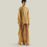 Denver Sunrise Kaftan in Antique Gold - Tree-dimensional lurex fil coupè high-neck asymmetrical short kaftan