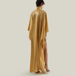 Denver Sunrise Kaftan in Antique Gold - Tree-dimensional lurex fil coupè high-neck asymmetrical short kaftan