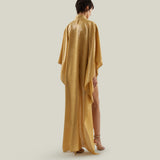 Denver Sunrise Kaftan in Antique Gold - Tree-dimensional lurex fil coupè high-neck asymmetrical short kaftan