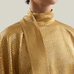Denver Sunrise Kaftan in Antique Gold - Tree-dimensional lurex fil coupè high-neck asymmetrical short kaftan