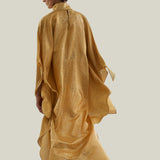 Denver Sunrise Kaftan in Antique Gold - Tree-dimensional lurex fil coupè high-neck asymmetrical short kaftan