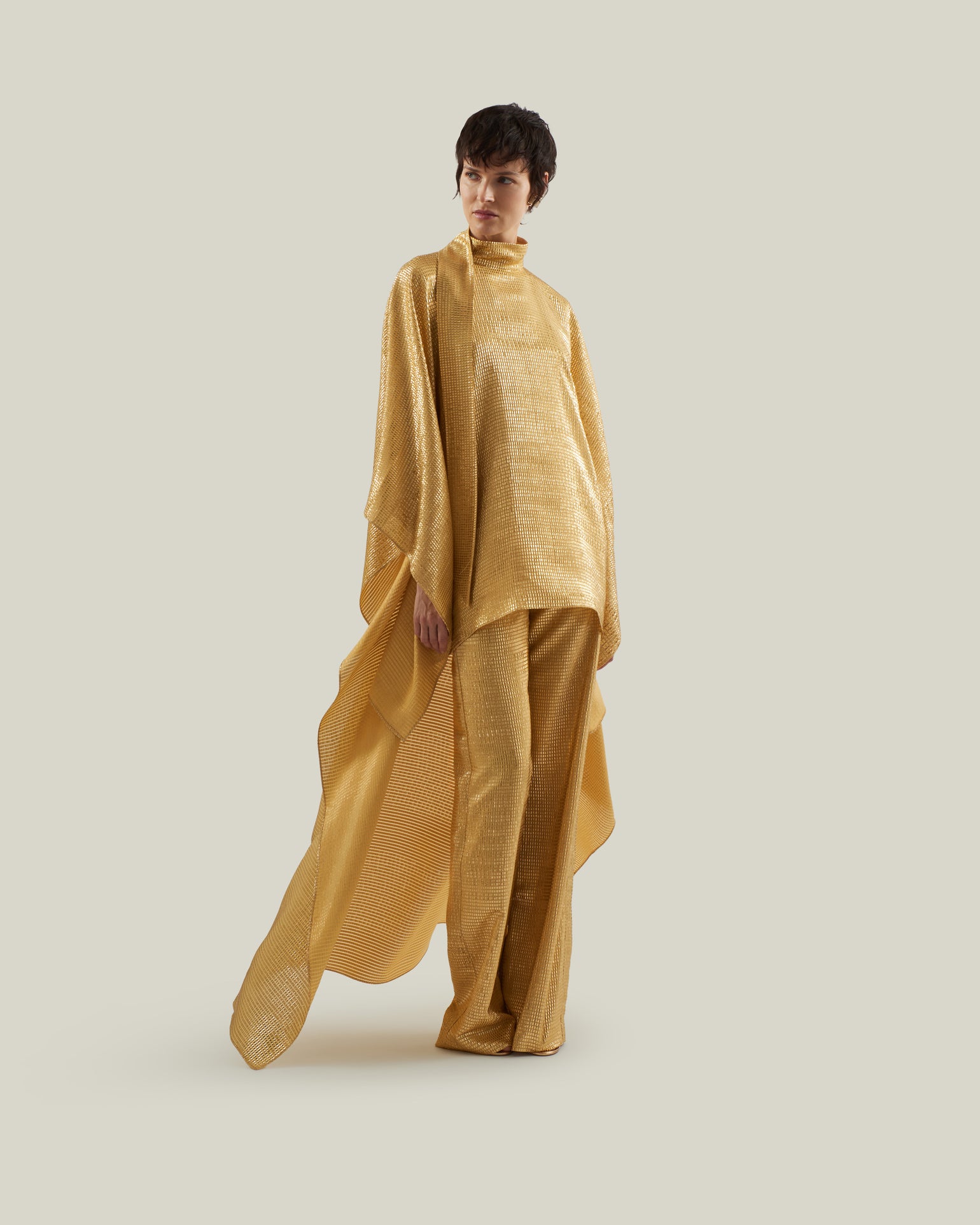 Marlene Sunrise Pants in Antique Gold - Tree-dimensional lurex fil coupè palazzo pants