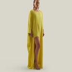Namib Kaftan in Acid Yellow - Crepe cady maxi kaftan with high side slit and cuffs