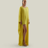 Namib Kaftan in Acid Yellow - Crepe cady maxi kaftan with high side slit and cuffs