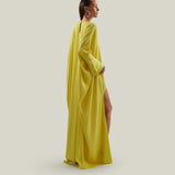 Namib Kaftan in Acid Yellow - Crepe cady maxi kaftan with high side slit and cuffs