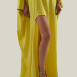 Namib Kaftan in Acid Yellow - Crepe cady maxi kaftan with high side slit and cuffs
