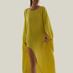 Namib Kaftan in Acid Yellow - Crepe cady maxi kaftan with high side slit and cuffs