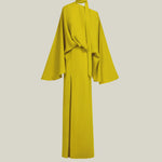 Brooks Dress in Acid Yellow - Crepe cady cold shoulder blouson dress with slit