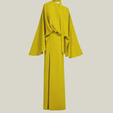 Brooks Dress in Acid Yellow - Crepe cady cold shoulder blouson dress with slit