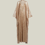 Deserto Kaftan in Brass - High neck matte sequined net kaftan with dettached stretch cady slip dress