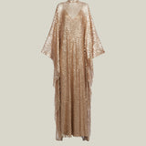 Deserto Kaftan in Brass - High neck matte sequined net kaftan with dettached stretch cady slip dress