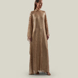 Deserto Kaftan in Brass - High neck matte sequined net kaftan with dettached stretch cady slip dress