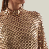 Deserto Kaftan in Brass - High neck matte sequined net kaftan with dettached stretch cady slip dress