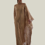 Deserto Kaftan in Brass - High neck matte sequined net kaftan with dettached stretch cady slip dress