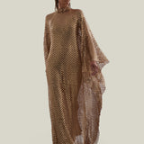 Deserto Kaftan in Brass - High neck matte sequined net kaftan with dettached stretch cady slip dress