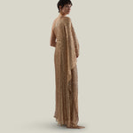 Le Dune Dress in Brass - High neck matte sequined net one shoulder dress with dettached stretch cady slip dress