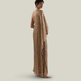 Le Dune Dress in Brass - High neck matte sequined net one shoulder dress with dettached stretch cady slip dress