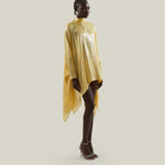 Wadi Kaftan in Acid Yellow - Lightweight lamè mini kaftan with cuffs