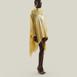 Wadi Kaftan in Acid Yellow - Lightweight lamè mini kaftan with cuffs