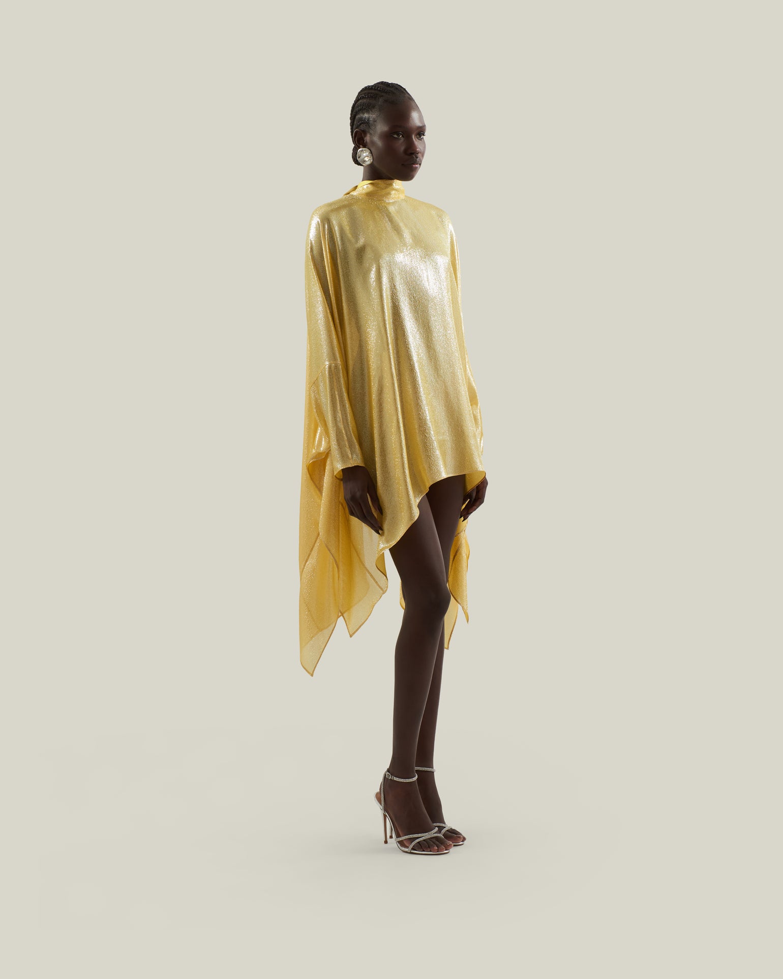 Wadi Kaftan in Acid Yellow - Lightweight lamè mini kaftan with cuffs