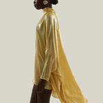 Wadi Kaftan in Acid Yellow - Lightweight lamè mini kaftan with cuffs