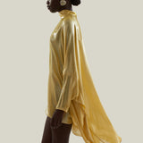 Wadi Kaftan in Acid Yellow - Lightweight lamè mini kaftan with cuffs