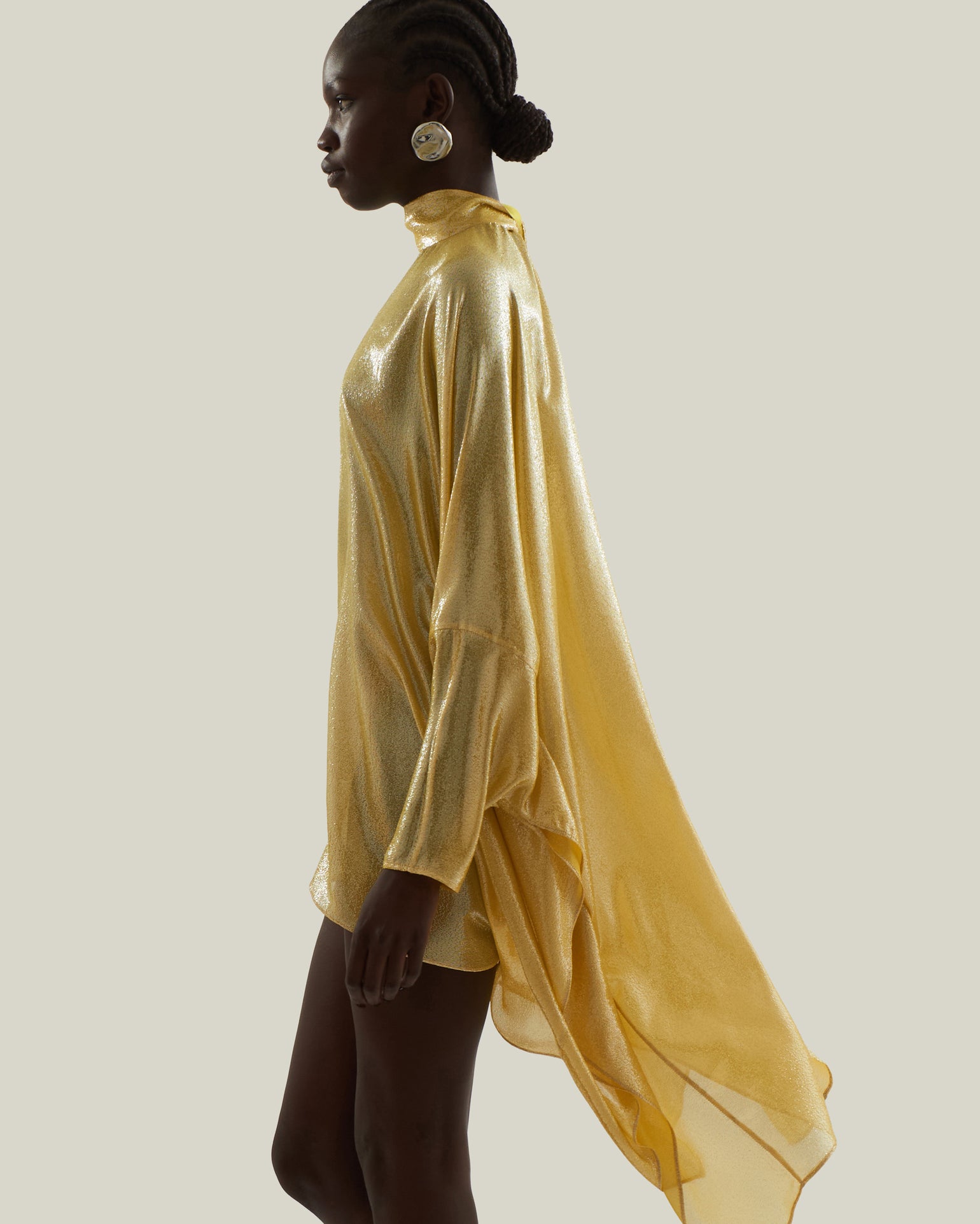 Wadi Kaftan in Acid Yellow - Lightweight lamè mini kaftan with cuffs