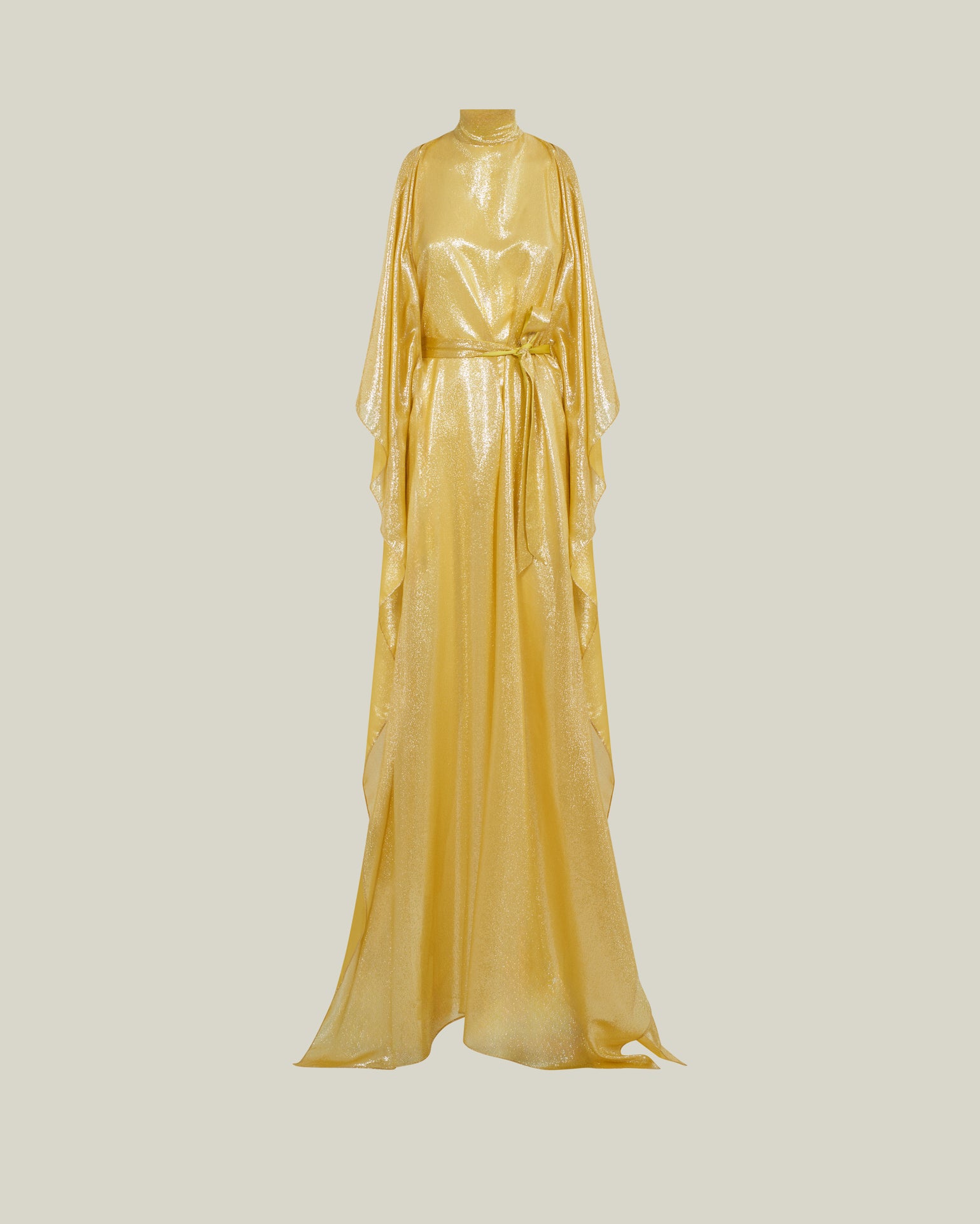 Nevada Kaftan in Acid Yellow - Lightweight lamè kaftan with open sleeve and high neck
