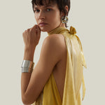 Nevada Kaftan in Acid Yellow - Lightweight lamè kaftan with open sleeve and high neck