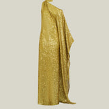 Atlas Disco Dress in Chartreuse - Sequined asymmetrical floor-lenght dress with scarf 
