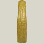 Miami Disco Dress in Chartreuse - Sequined high neck column dress