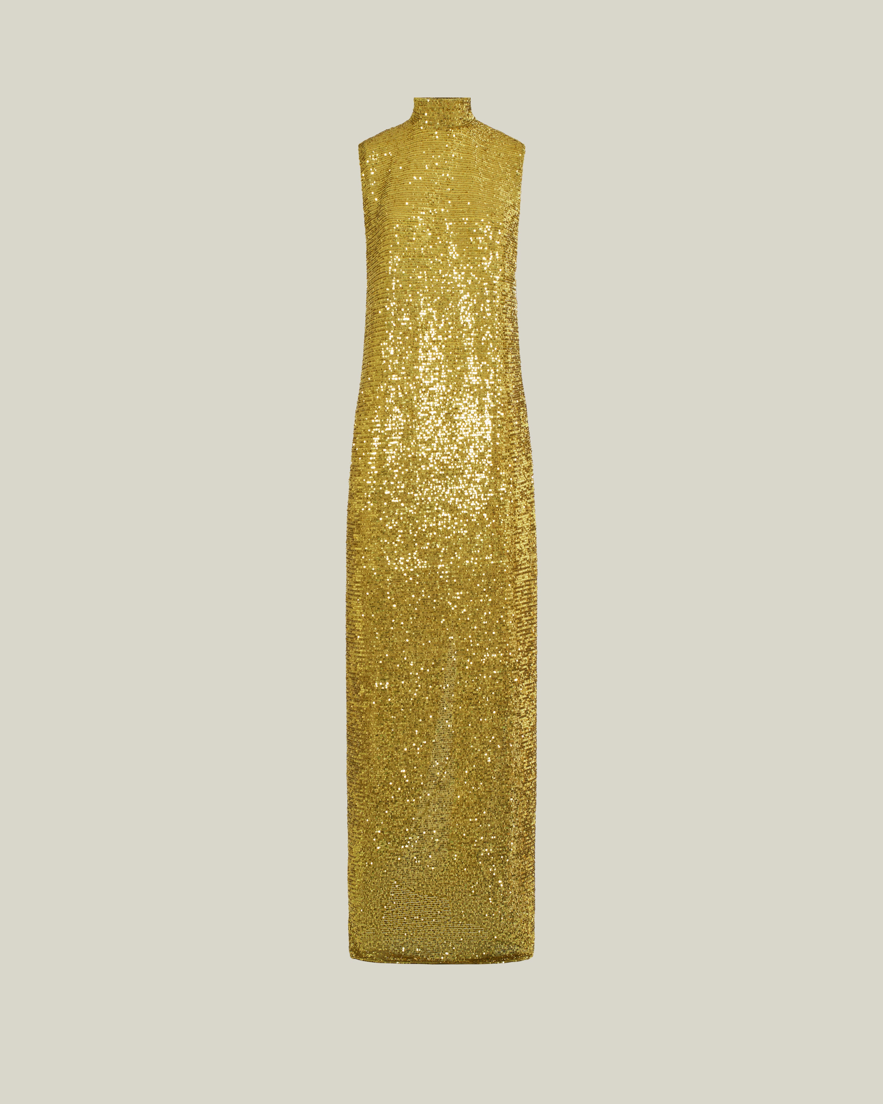 Miami Disco Dress in Chartreuse - Sequined high neck column dress