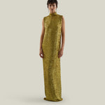 Miami Disco Dress in Chartreuse - Sequined high neck column dress