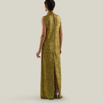 Miami Disco Dress in Chartreuse - Sequined high neck column dress
