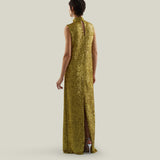 Miami Disco Dress in Chartreuse - Sequined high neck column dress