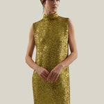Miami Disco Dress in Chartreuse - Sequined high neck column dress