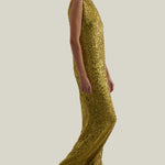 Miami Disco Dress in Chartreuse - Sequined high neck column dress