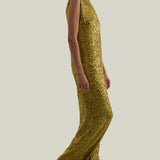 Miami Disco Dress in Chartreuse - Sequined high neck column dress
