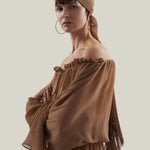 Bonny Spirito Headscarf in Camel - Crepe chiffon fringed headscarf