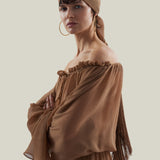 Bonny Spirito Headscarf in Camel - Crepe chiffon fringed headscarf