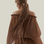 Bonny Spirito Headscarf in Camel - Crepe chiffon fringed headscarf