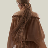 Bonny Spirito Headscarf in Camel - Crepe chiffon fringed headscarf