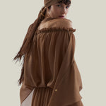 Bonny Spirito Headscarf in Camel - Crepe chiffon fringed headscarf