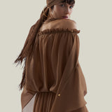 Bonny Spirito Headscarf in Camel - Crepe chiffon fringed headscarf